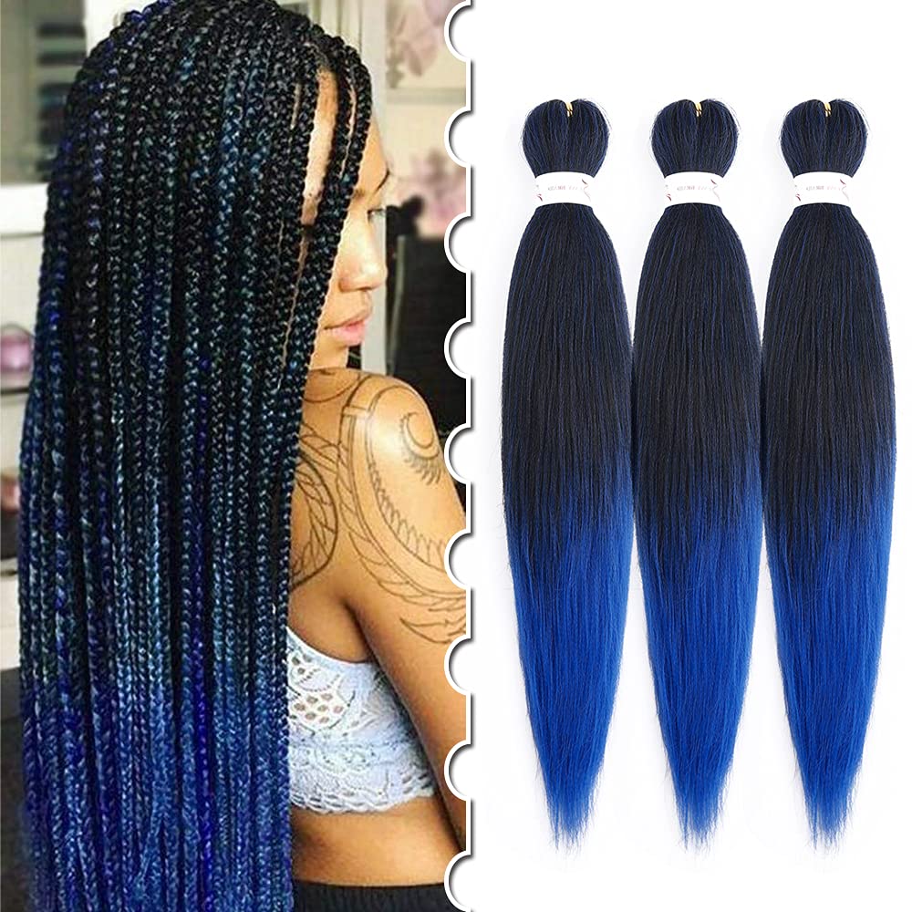 20inch Pre Stretched Braiding Hair Jambo Braids Easy Braid Crochet Hair for Black Women 3packs/LOT Black to Blue