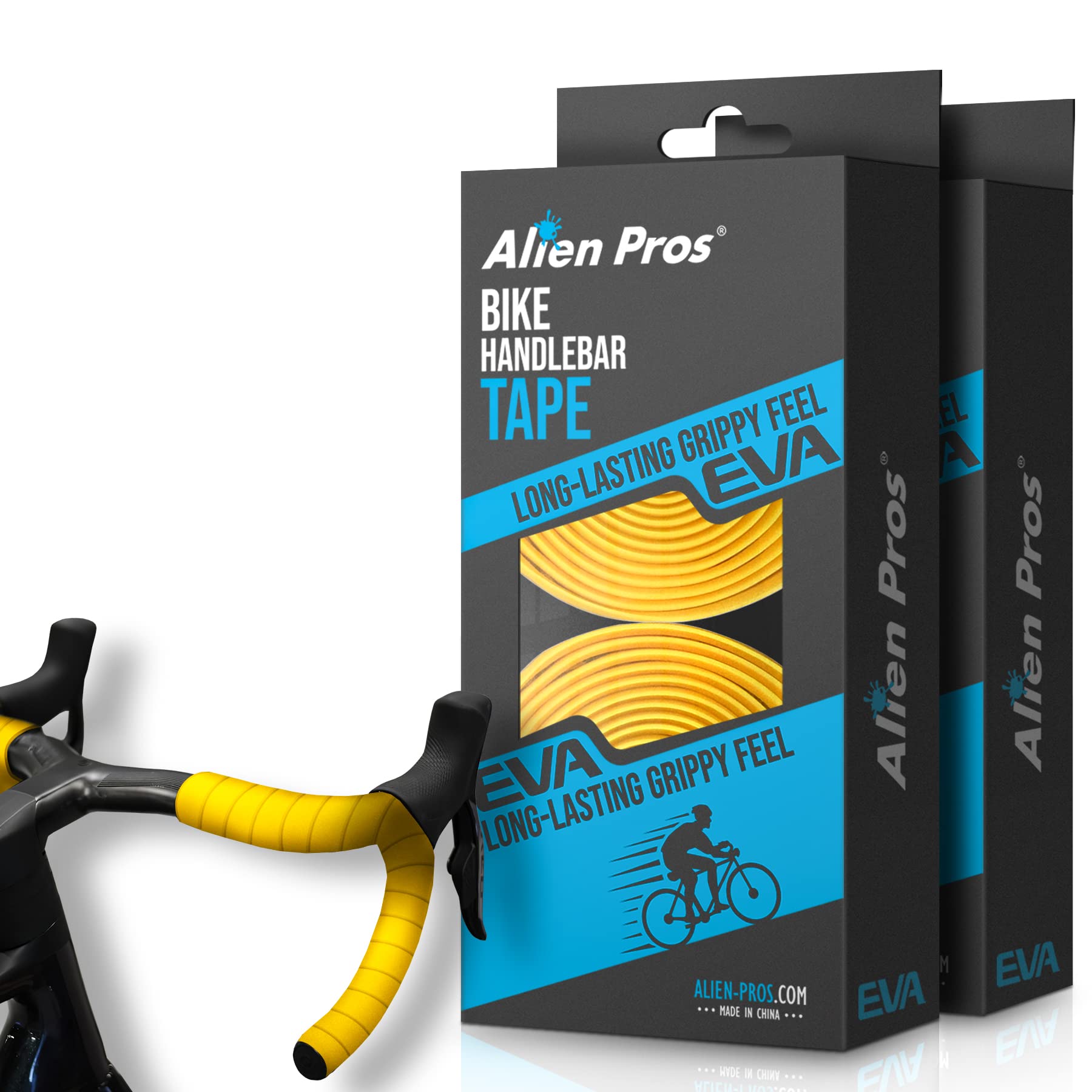 Alien Pros Bike Handlebar Tape EVA (Set of 4) Yellow - Enhance your bike grip with these bicycle handle bar tape - Wrap your bike for an awesome comfortable ride (Set of 4, Yellow)