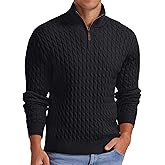 Askdeer Men's Quarter Zip Pullover Sweater Cable Knit Mock Neck Polo Sweater Classic Casual Sweater with Ribbing Edge