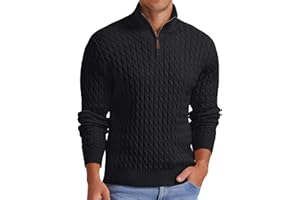 Askdeer Men's Quarter Zip Sweater Cable Knit Sweater Mock Neck Polo Sweater Casual Pullover Sweater with Ribbing Edge