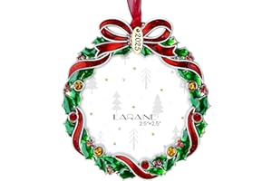 Laraine Christmas Tree Ornaments – Decorative Hanging 2025 Holiday Keepsake Gift Pendant with 2.5" Photo Frame Insert for Picture of Pet (Wreath (2025))