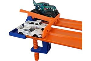 TECHCONNEXT Track Clamp with 4 Lane Start Gate (Track NOT Included) | Compatible with Hot Wheels Track (Blue/Orange) | Monster Truck Starting Gate