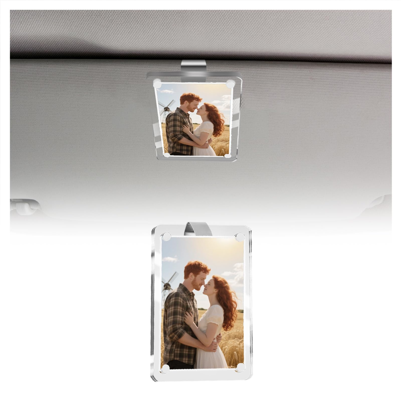 Photo 1 of 1 Set Acrylic Car Picture Holder,Strong Magnetic Car Visor Photo Clip for Horizontal/Vertical Photos Placement,Car Picture Frame with Visor Clips for Cars Interior Accessories (1PC)