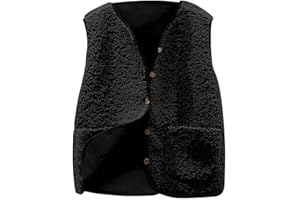 OPHPY Fleece Vest Women Warm V Neck Sleeveless Fall Jacket Cute Button Down Teddy Fuzzy Vests Coat Winter Waistcoat Outerwear