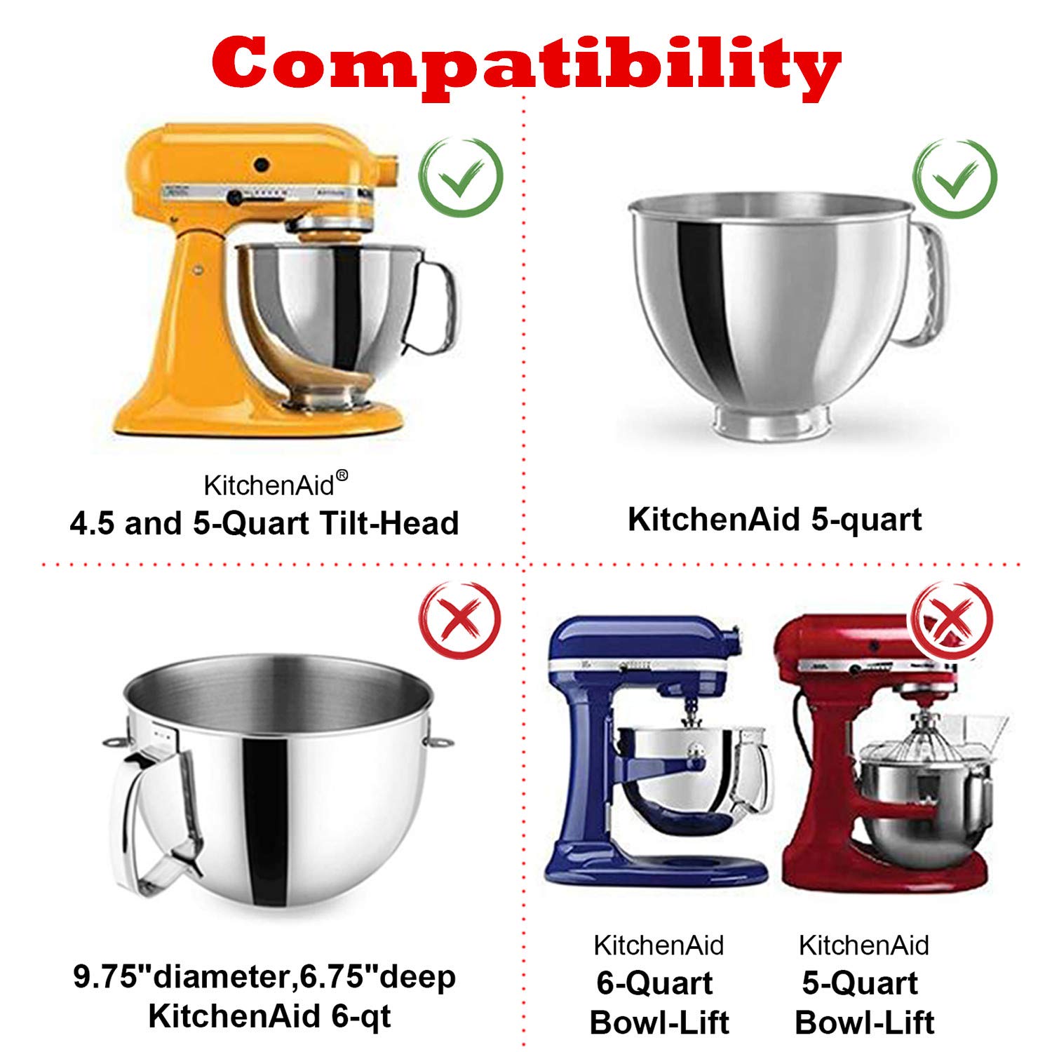 AIZARA 4.5-5 Quart Flex Edge Beater for KitchenAid Tilt-Head Stand Mixer, Flat Beater Blade with Flex Edge Bowl Scraper(Red)