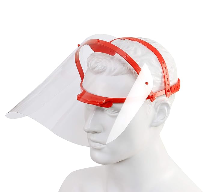 Mediweave Premium Protective Reusable Safety Tilted Face Shield, Visor with 2 sided Peel Off Layer, (Red Color) (Pack of 3)