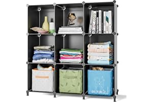 FUNLAX Cube Organizer Shelf, 9 Cube Bookshelf, Plastic DIY Cube Storage Shelf, Modular Shelves Organizer for Bed Room, Living