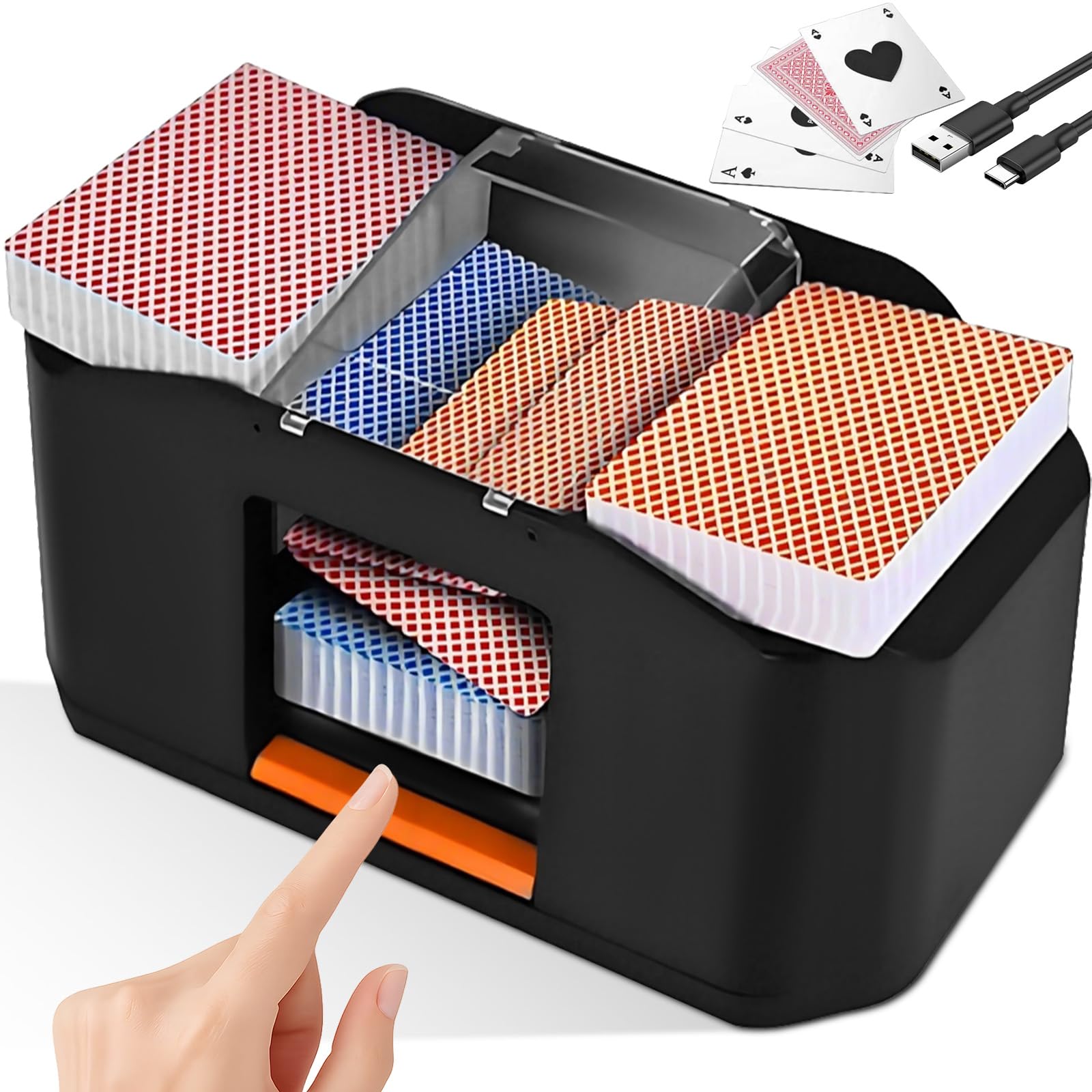 1/2 Decks Rechargeable Automatic Card Shuffler, 2000mAh Low Noise Fast Dealer machine, Portable Silent Motor Shufflers, Cards Playing Tool Accessories for UNO, Poker, Blackjack, Skip-Bo, Texas Hold'em