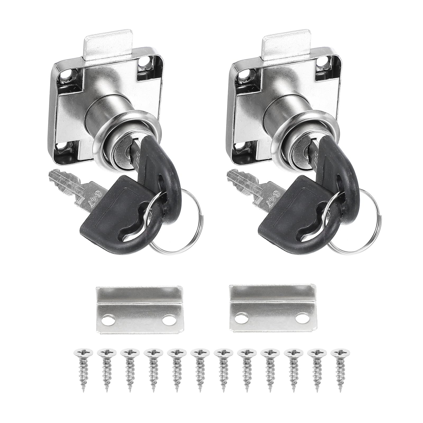 PATIKIL 2 Pack Drawer Lock with Keys, Keyed Different Alloy Steel Desktop Lock with 7/9" Length 5/8" Dia Cylinder Cam Cabinet Locks for File Drawer RV Storage Replacement, Silver