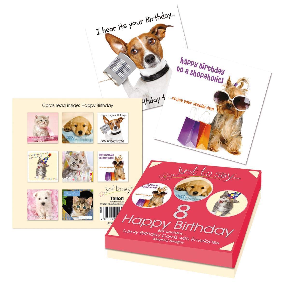 Just to Say 4493 8 Mixed Pets Birthday Cards in Keepsake Box