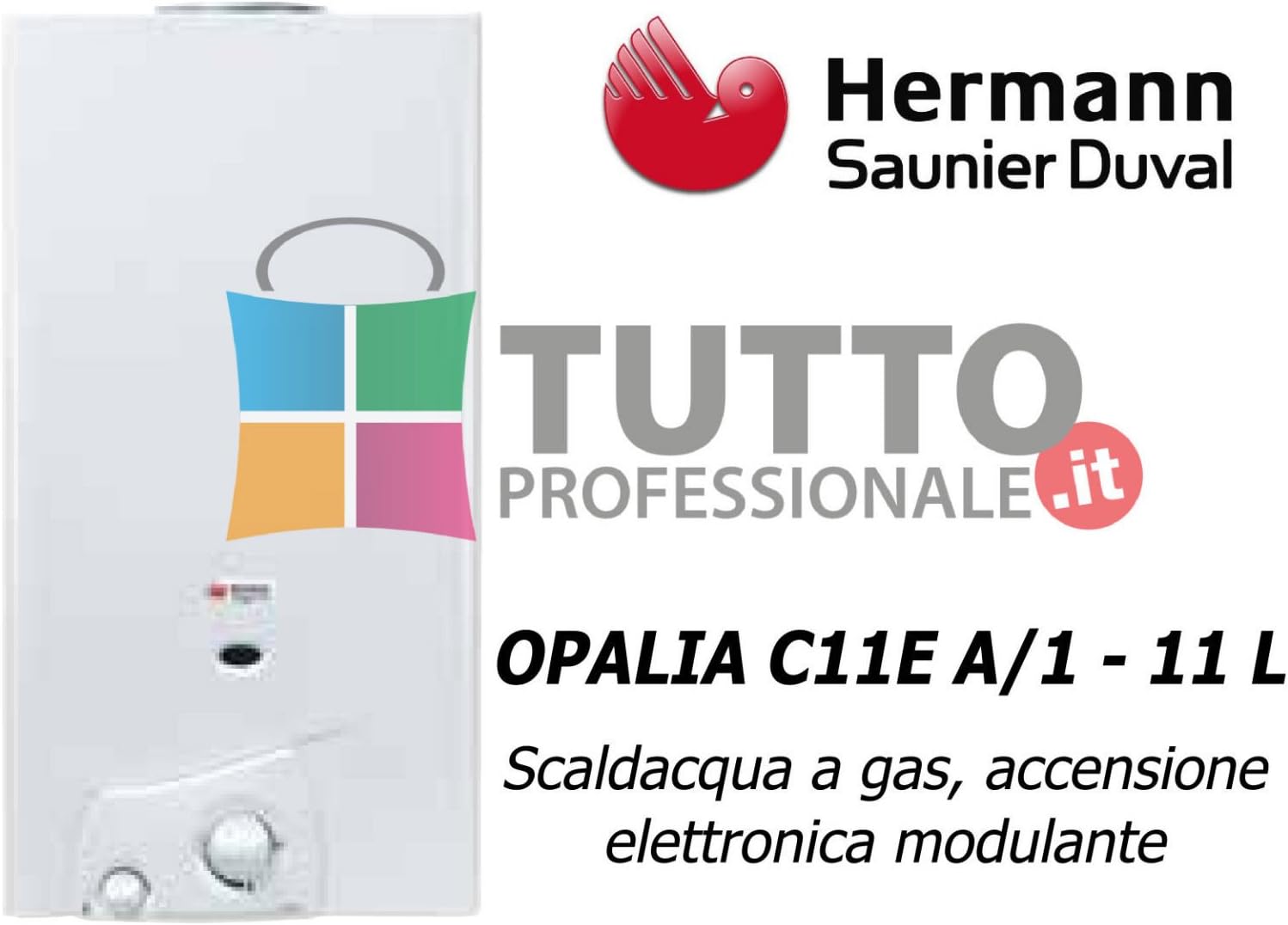 Calentador de gas metano, 11 litros, Opalia C11, de cámara abierta