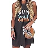 Sun Salt Sand Coconut Tree Mini Dress Women Summer Sleeveless Vacation Tank Dress Beach Praty Shirts Dress