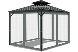 Gazebo Universal Replacement Mosquito Netting, 10' x 12' Outdoor Mesh Netting Screen 4-Panel Sidewall with Zipper for Patio C