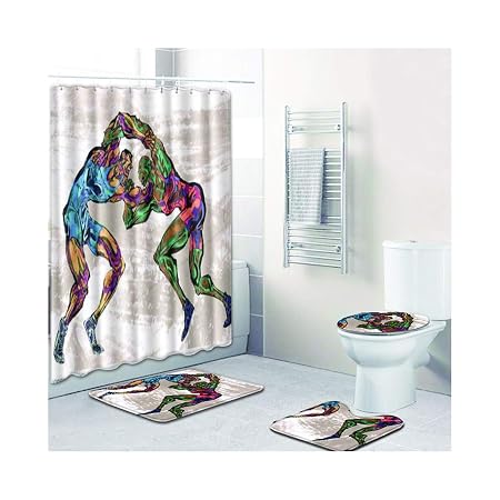 Blisfille 4 Pezzi Tappeti Bagno Tenda Bagno Anelli Tappeto