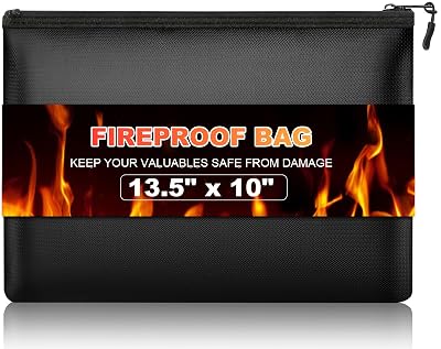 Nliyeisu Fireproof Money Bag, 13.5 x 10 Inch, Fire Proof Bag for Documents, Waterproof Travel Document Holder & Organizer for Cash, Passport, Credit Cards - Portable Fire Resistant Pouch for Home