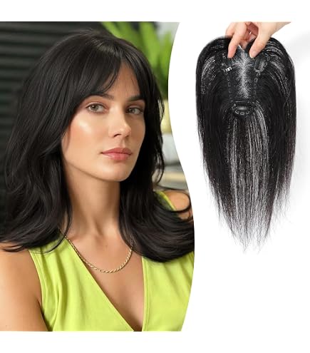 Human Hair Topper with Bangs 4.5x3 Inch Swiss Lace Base for Thinning Hair Medium Brown Human Hair 4.5x3 Inch Swiss Lace Base 10 Inch  main image 4