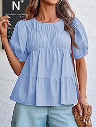 Tankaneo Womens Puff Sleeve Peplum Babydoll Tops