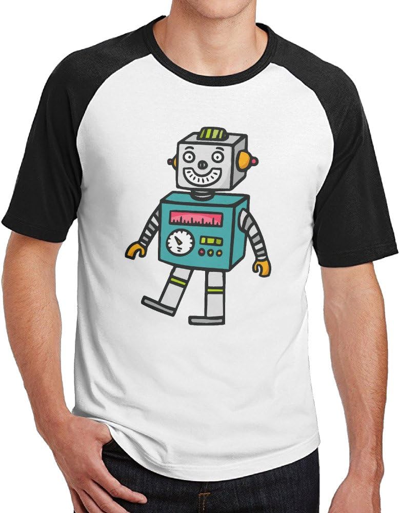 Hongfei Cute Robot Toy Men's Short Raglan Round Collar Tee