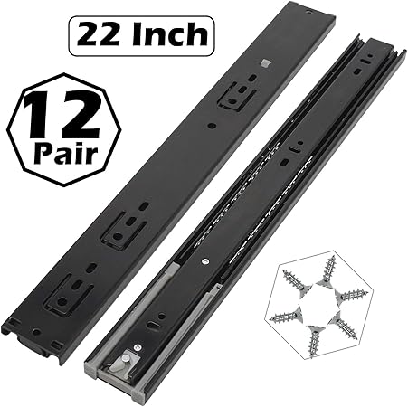 22 Inch Heavy Duty Full Extension Ball Bearing Black Drawer Slides
