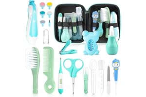 UHFI Baby Healthcare and Grooming Kit, 21 in 1 Portable Baby Safety Care Set with Hair Brush Comb Nasal Aspirator Electric Nail Trimmer Set Baby Essentials kit for Newborn Boys Girls (Green 21 in 1)