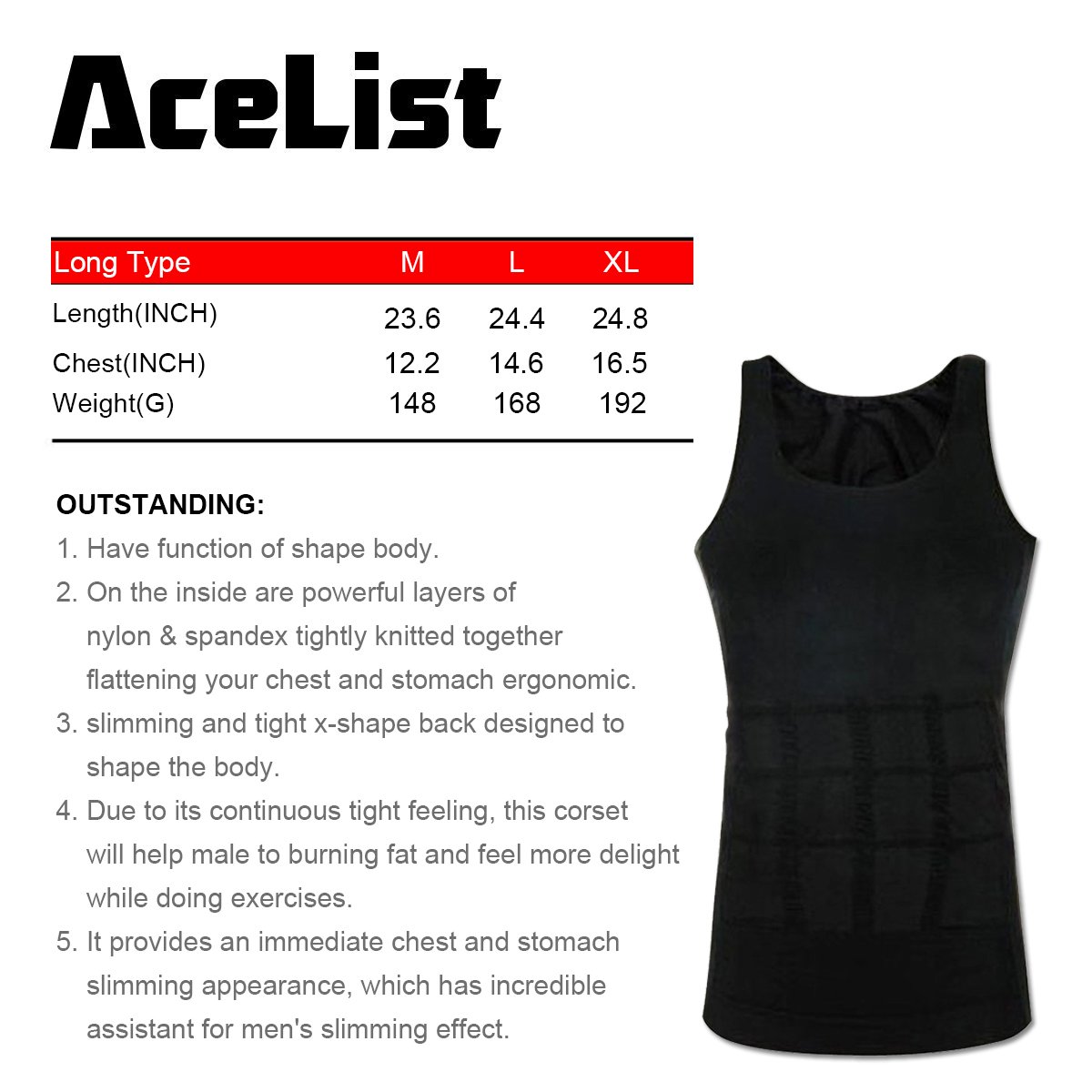 Compression Tops Men AceList Mens Compression Shirt Tank Top Sleeveless Cooling Shirt Workout Shirt Trainer Vest Athletic Sport Men Black