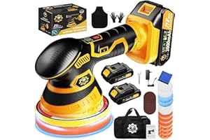 Niusken Cordless Car Buffer Polisher kit [2x 2000mAh 21V Batteries & 18 PCS Attachments] 6-Speed Orbital Design, LED Display, 6 Inch Lightweight Detailing Tool for Waxing, Polishing & Scratch Removal