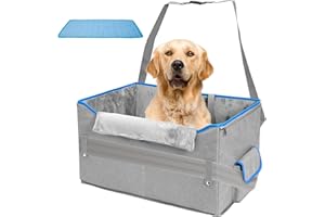 Dog Car Seat with Summer Cooling Mat for Dog, Cajmols Portable Pet Dog Booster Car Seat for Dogs Under 55 lbs or 2 Small Dogs, Pet Car Seat Travel Bed with Storage Pockets and Dog Safety Belt