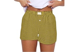 LEHOZIHEQ Women Plaid Boxers Shorts Summer,High Waist Stretch Shorts,Comfy Casual Lounge Shorts Plus Size Shorts