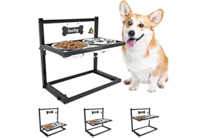 SHAINFUN Elevated Dog Bowls for Medium Dogs and Cats - Raised Cat or Dog Bowl Stand with Adjustable Height and Two Stainless Steel Food Bowls - Ideal for Medium and Small Dogs and Cats