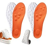 Insoles for Men Women,4D Breathable Memory Foam Cloud Massage Insoles, Enhanced Arch Support & Cushioned Comfort,Relief Foot Pain,Fits All Shoe Types(2 Pairs-Orange,Men 5-6/Women 6.5-7.5)