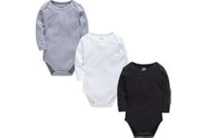kavkas Infant Boy Girl Bodysuit Cotton Long Sleeve One Piece Baby Clothes Toddler Solid Basic Undershirt 3 Pack, 0-24 Months