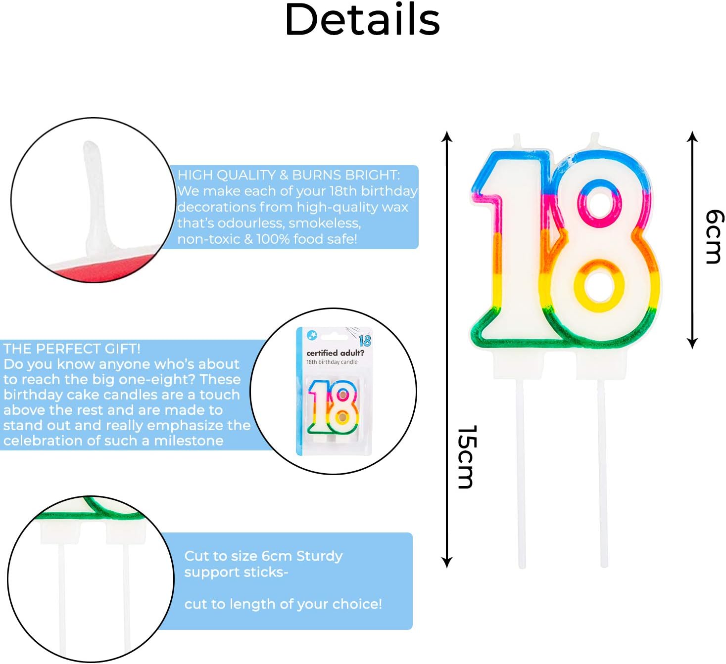 18th Birthday Decorations for Women Boys & Girls, Cut to Size 6cm Sturdy Support Sticks Included - Image 4