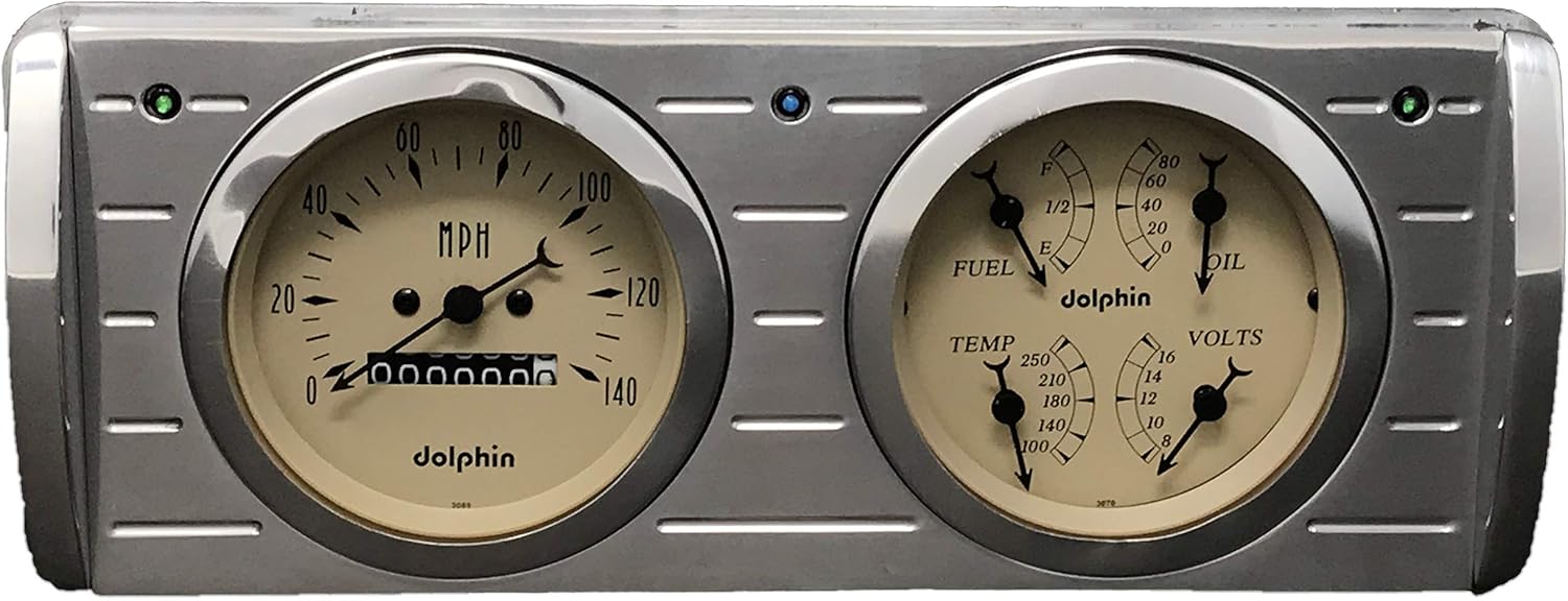 Dolphin Gauges Compatible with 1940 Ford Cars - 2 Gauge Dash Panel Insert - 3 3/8" Quad Style Mechanical -Tan