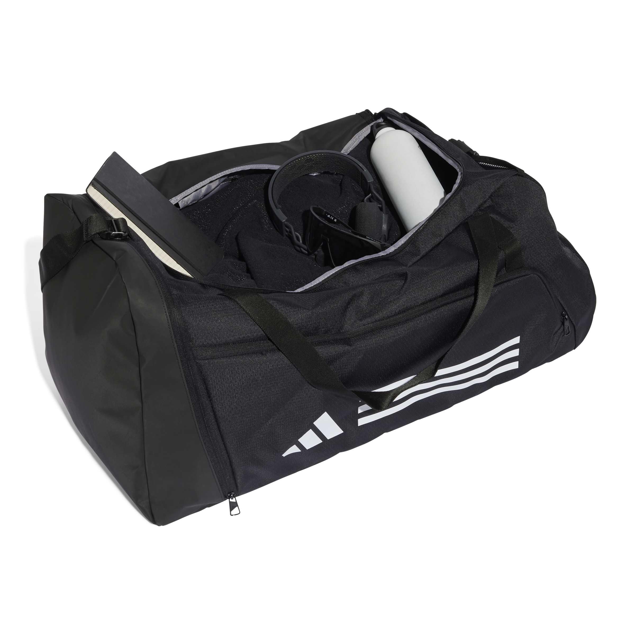 adidas Unisex Essentials 3-Stripes Duffel Bag, Black/White, L 6