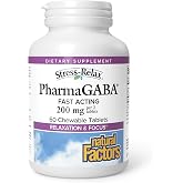 Natural Factors Pharma GABA, Calm, Relaxation &amp; Focus*, 60 Chewable Tablets | Fast Acting GABA for Calm &amp; Relaxation During Occasional Stress*, Clinically Studied, Naturally Fermented, Non-GMO &amp; Vegan