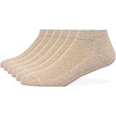 HaloYIYI Men's Performance Cotton Cushioned Athletic No-Show Socks Low Cut Ankle Short Tan, 6 Pairs