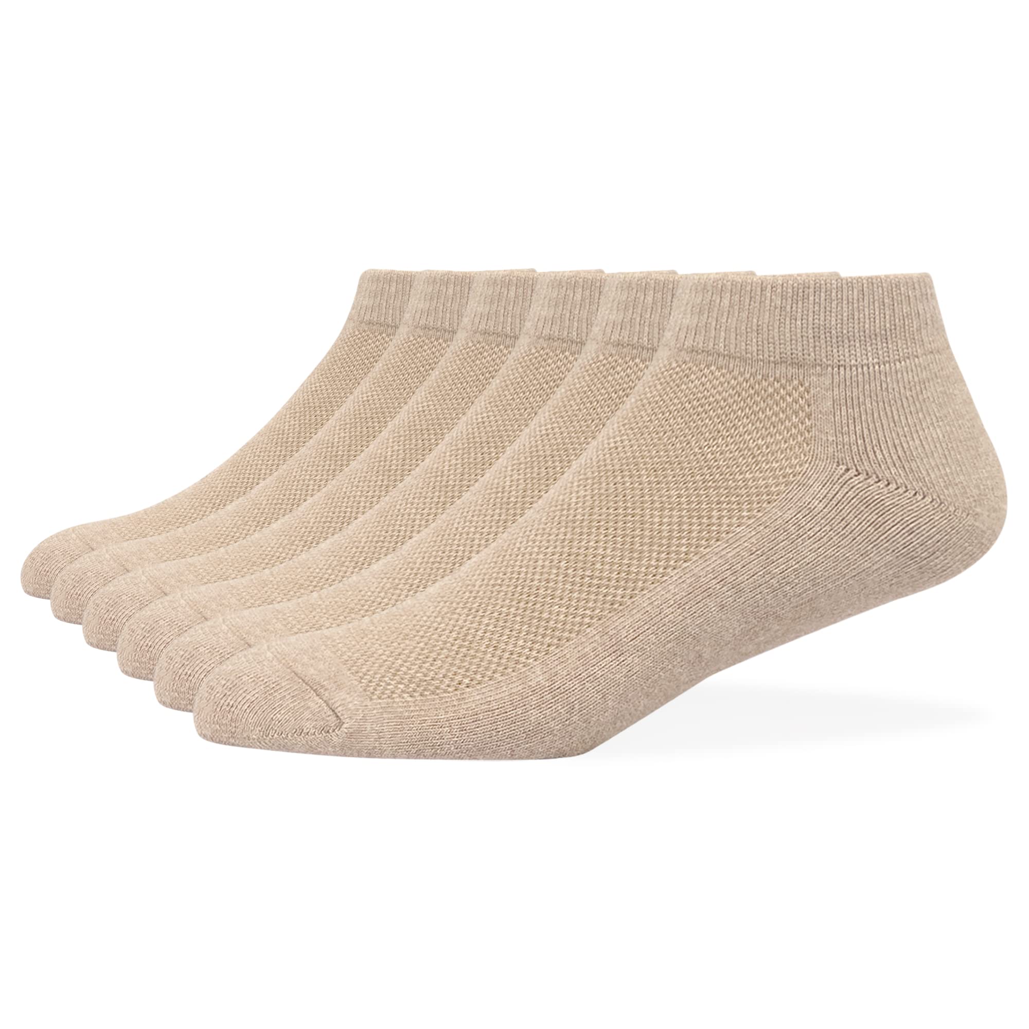 Photo 1 of HaloYIYI Men's Performance Cotton Cushioned Athletic No-Show Socks Low Cut Ankle Short Tan, 6 Pairs