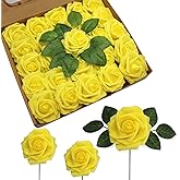 JOYLEX Artificial Flowers Realistic Roses, 25pcs Real Looking Fake Roses with Stem for DIY Wedding Bouquets Centerpieces Bridal Shower Party Home Romantic Decorations (Yellow)