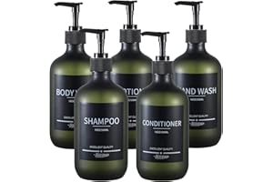 Mithrgrous Plastic Refillable Shampoo and Conditioner Bottles with Pumps and Labels (5-Pack, Green)