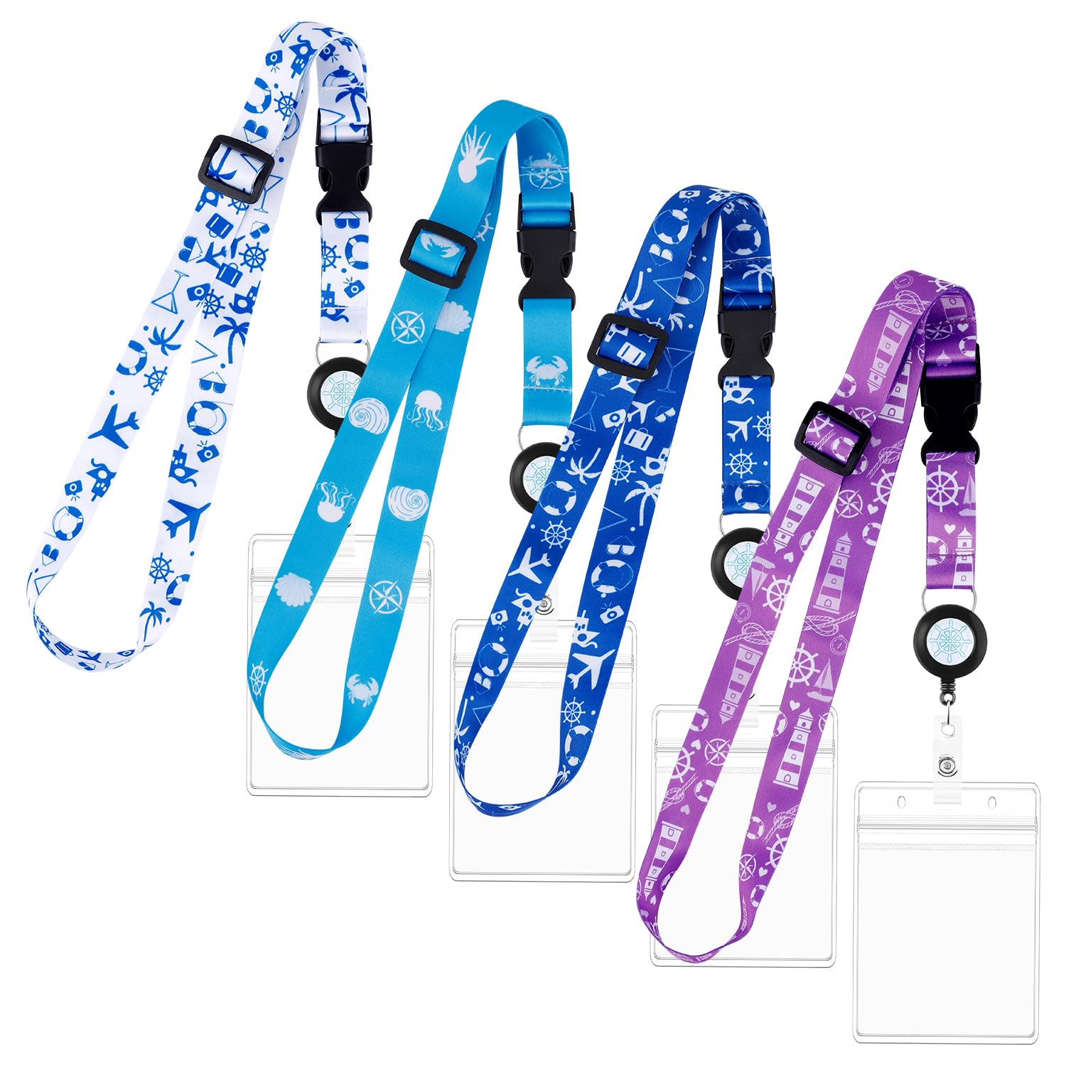 4pcs Adjustable Retractable Card Lanyard Set with ID Badge Holder - Waterproof, Must-Have Cruise Accessories (4 Colors)