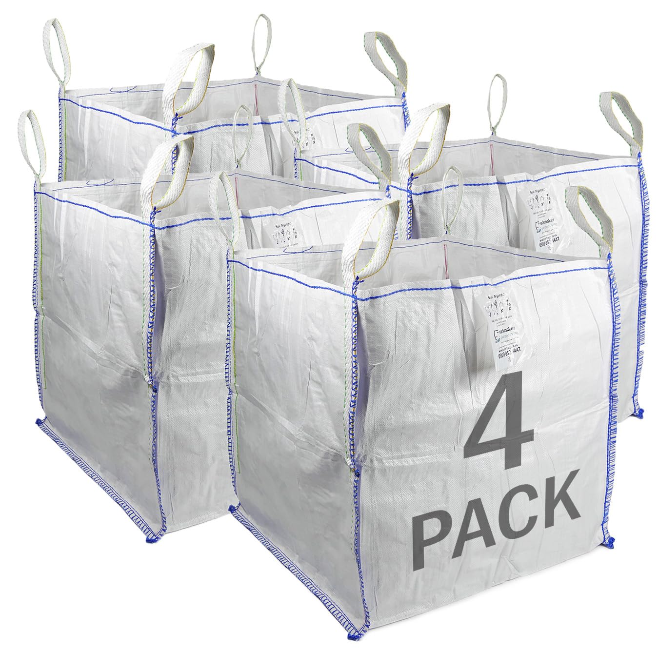 Sackmaker FIBC Big Bag - 1,000 kg SWL - Fully Certified - Builders Bag - Garden Waste Bag Extra Large (4 Packs), TB808080-4, White