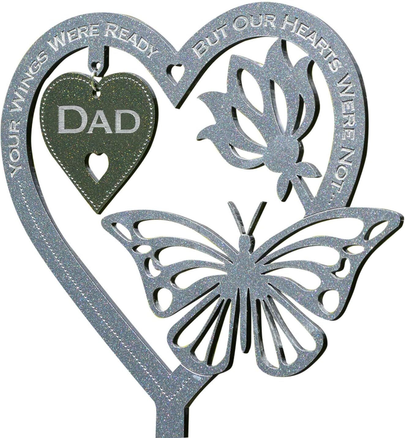 Flower Heart Butterfly Oranement Hanging Plaque with Dad/Husband/Mom Letter, Garden Memorial Keepsake Decoration for Lawn Garden Yard Indoor Outdoor Decor, Birthday Gift for Women Men (Dad)