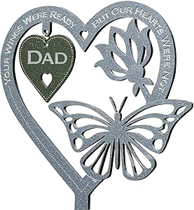 Flower Heart Butterfly Oranement Hanging Plaque with Dad/Husband/Mom Letter, Garden Memorial Keepsake Decoration for Lawn Garden Yard Indoor Outdoor Decor, Birthday Gift for Women Men (Dad)