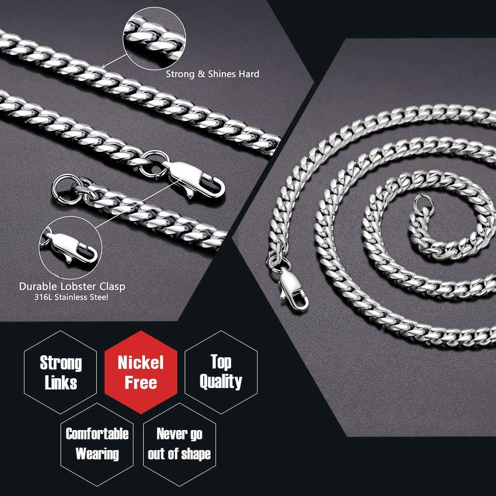 316L Stainless Steel Men Boy Cuban Necklace Chain 22inch 6MM Chain Chain Boys Gifts | 
