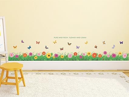 Amazon Brand - Solimo Wall Sticker for Kids Room (Little Floral Hedge, Ideal Size on Wall, 121 cm X 25 cm)