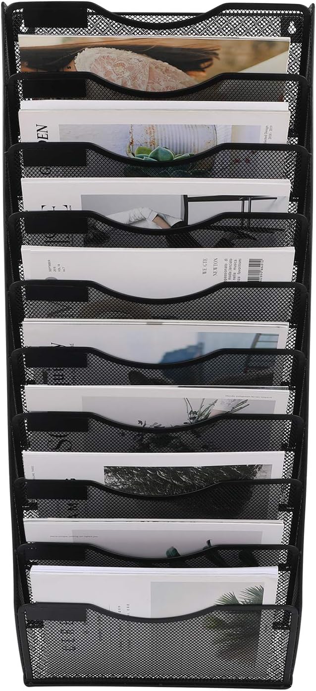 EasyPAG 10 Tier Wall File Organizer Office Mesh Metal Hanging File Folder Holder Magazine Rack, Black : Office Products