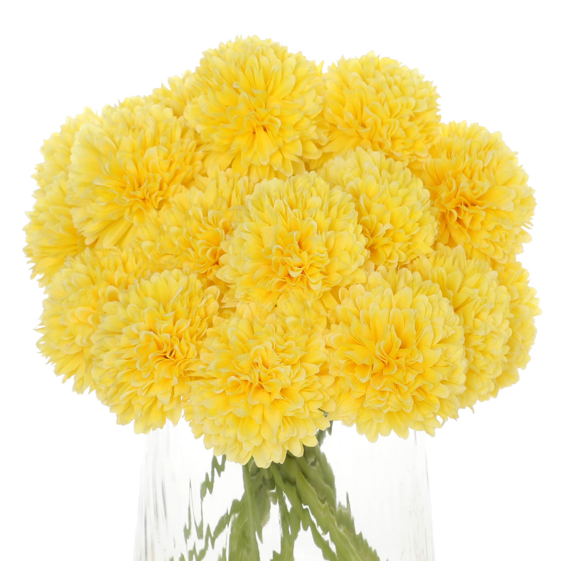 Photo 1 of Kimura's Cabin 20Pcs Artificial Mums Flowers Fake Silk Chrysanthemum Balls Flower for Home Decor Easter Table Fall Bouquets Wedding Party DIY Decorations (Yellow)