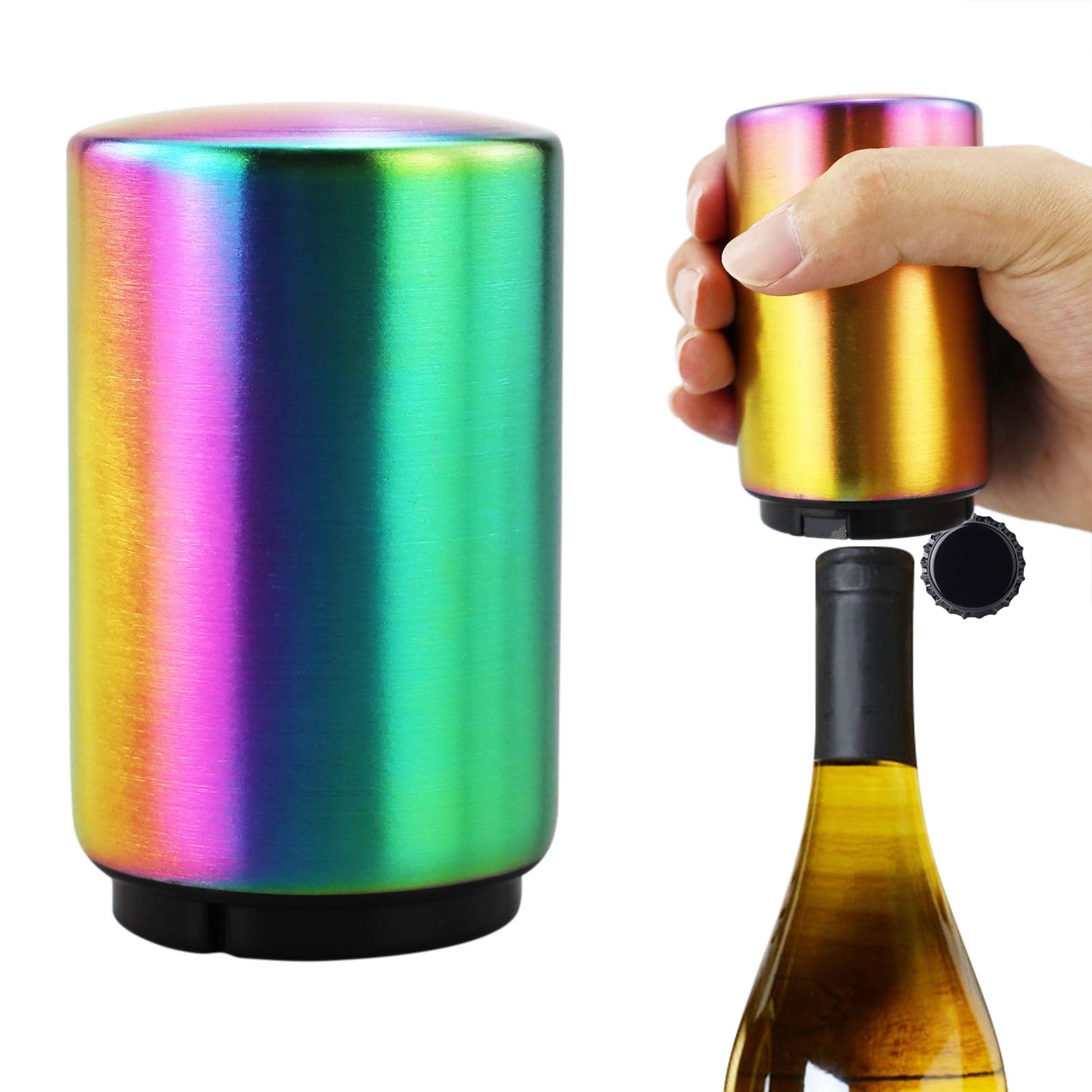 HXMJIED Magnetic Push-Down Bottle Opener - Stainless Steel Opener for Crown Cap Bottles