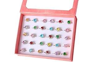 PinkSheep Jewel Rings for Kids 24pc Adjustable No duplication Girl Pretend Play and Dress Up Rings
