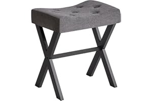 IBUYKE U-Shaped Linen Vanity Stool, Square Makeup Chair with X-Leg, Ottoman Seat Footrest Stool, Multi-Use as Small Side Table, for Bedroom, Living Room, Dark Gray WBD018G